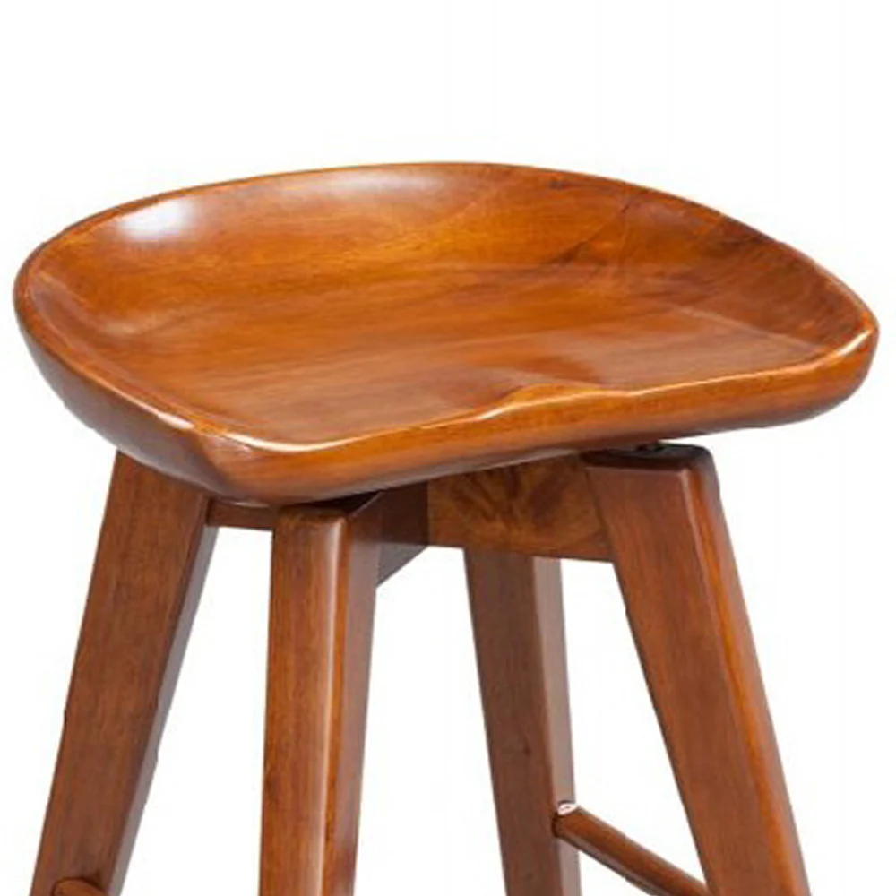 Contoured Seat Wooden Swivel Counter Stool With Angled Legs, Walnut Brown By Benzara - Image 3