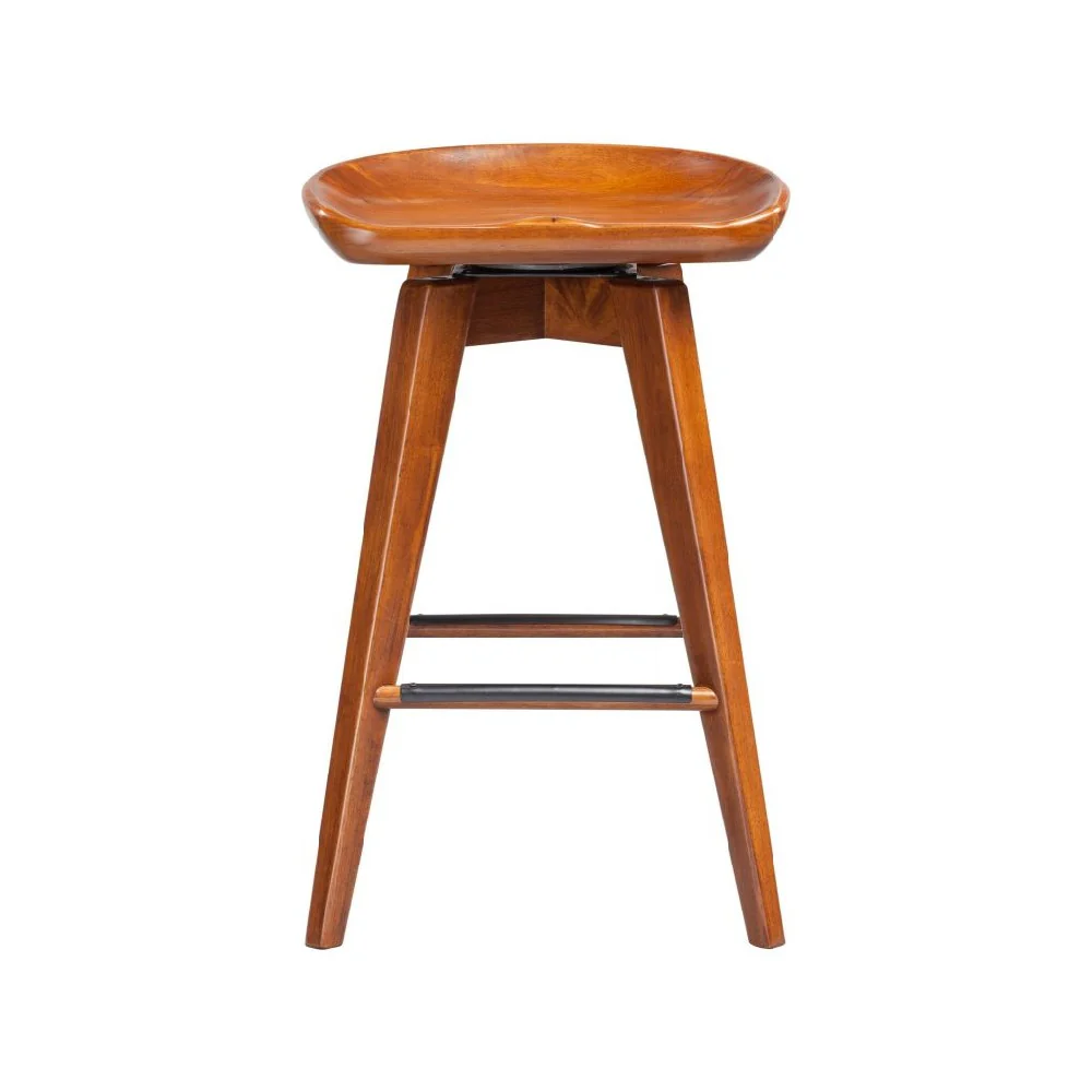 Contoured Seat Wooden Swivel Counter Stool With Angled Legs, Walnut Brown By Benzara - Image 4