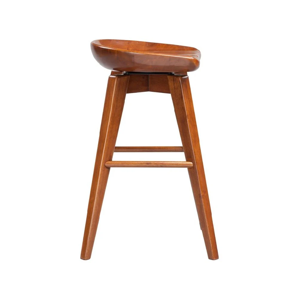 Contoured Seat Wooden Swivel Counter Stool With Angled Legs, Walnut Brown By Benzara - Image 5