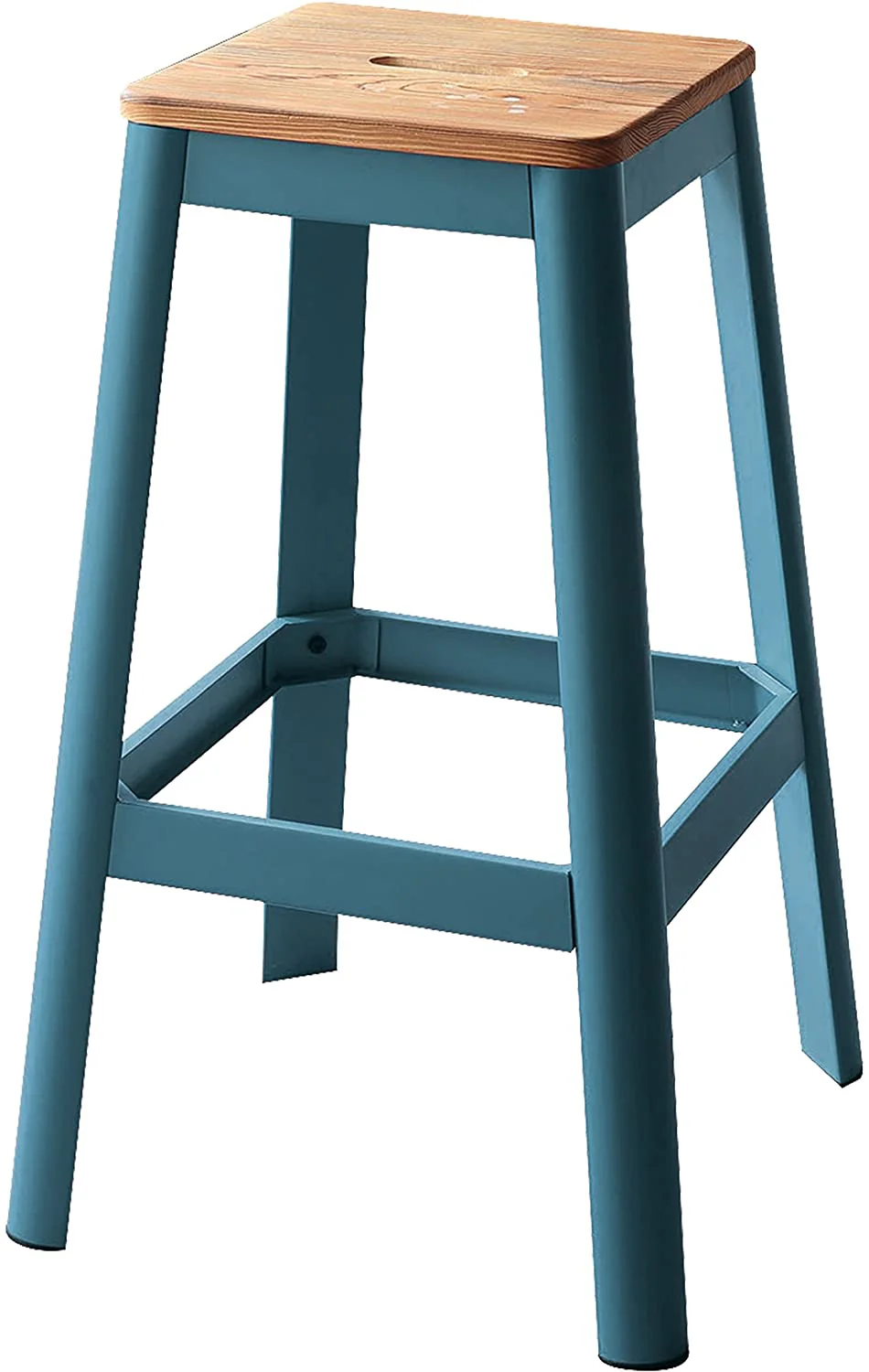 Contrast Teal And Natural Wood Bar Stool By Homeroots - Image 2