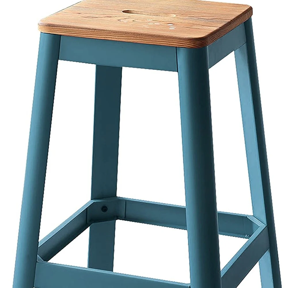 Contrast Teal And Natural Wood Bar Stool By Homeroots - Image 4