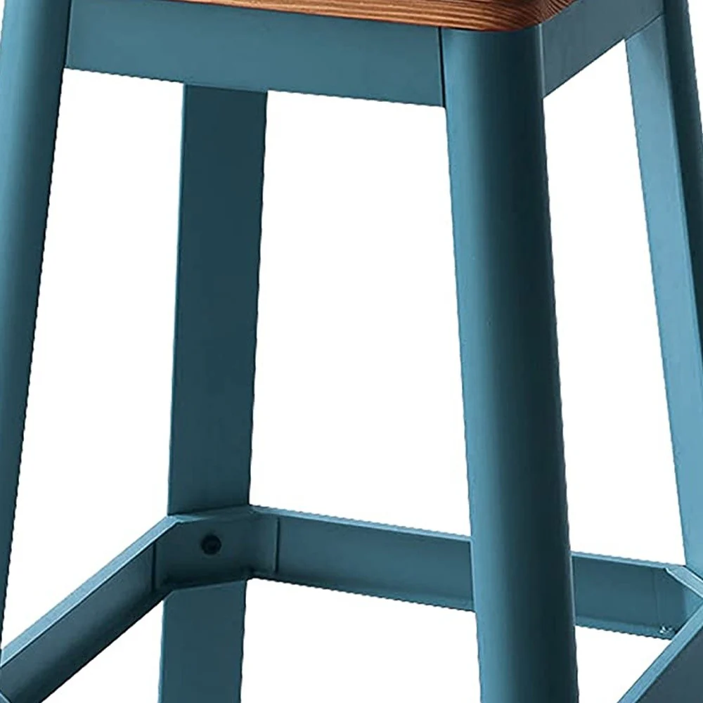 Contrast Teal And Natural Wood Bar Stool By Homeroots - Image 5