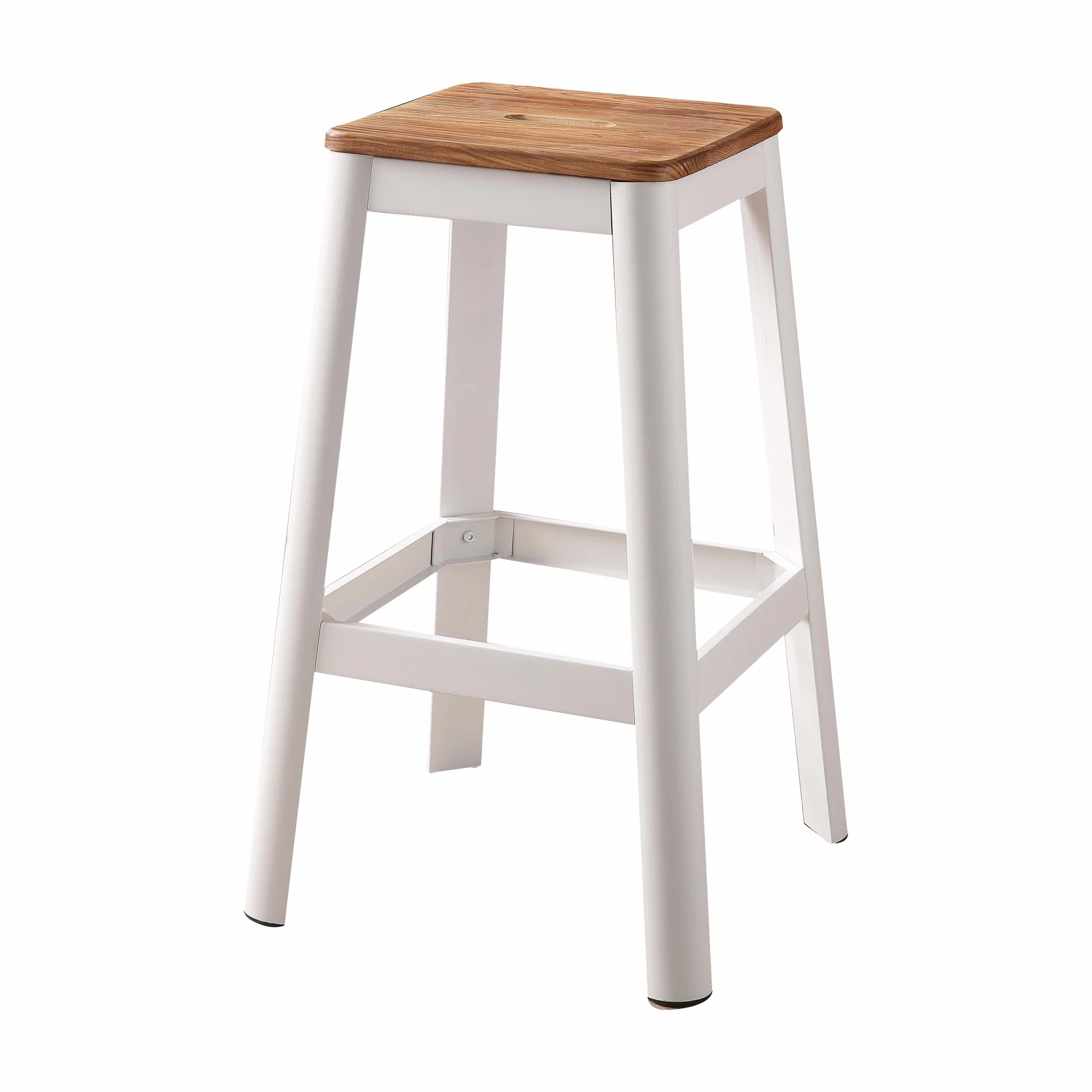 Contrast White And Natural Wood Bar Stool By Homeroots - Image 2