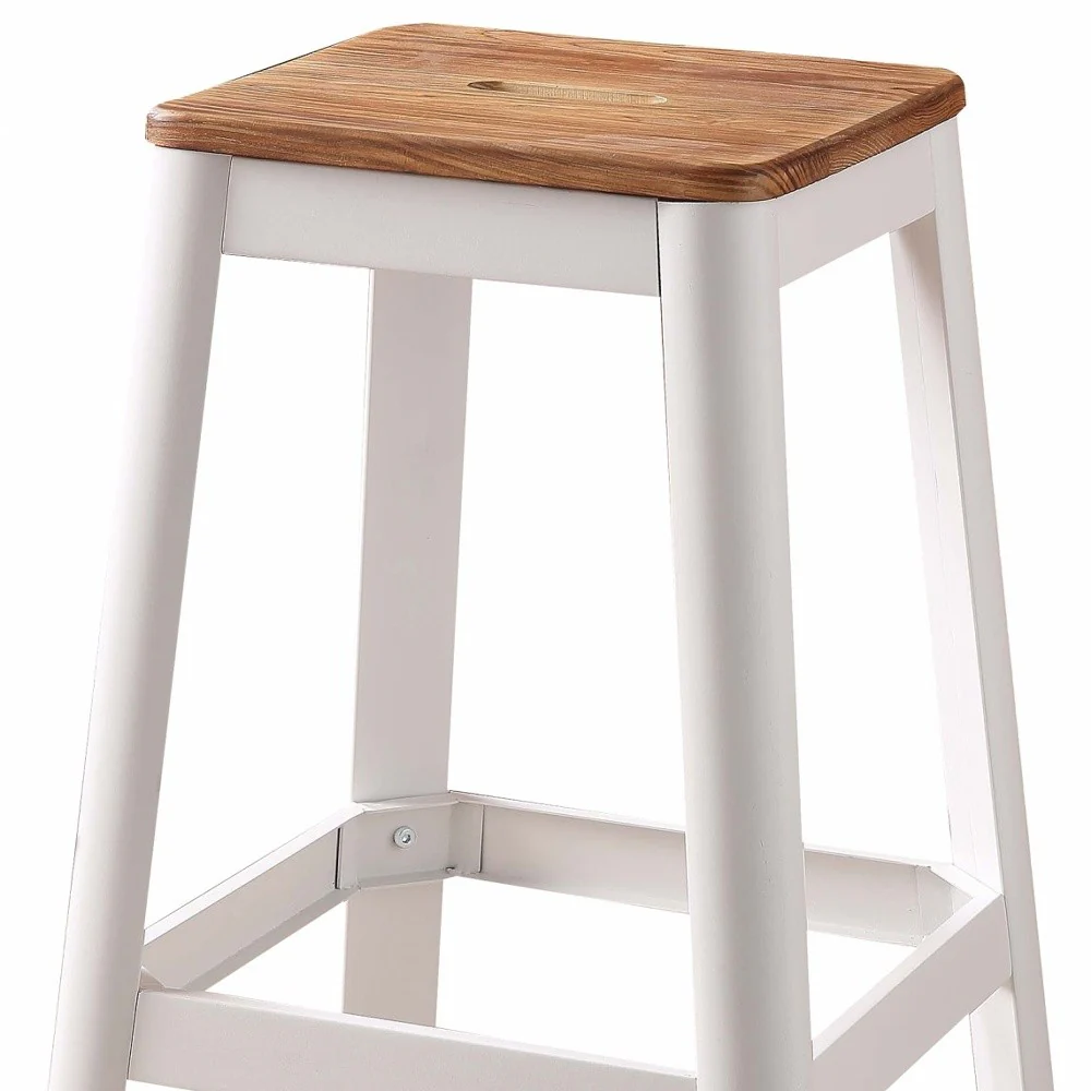 Contrast White And Natural Wood Bar Stool By Homeroots - Image 4