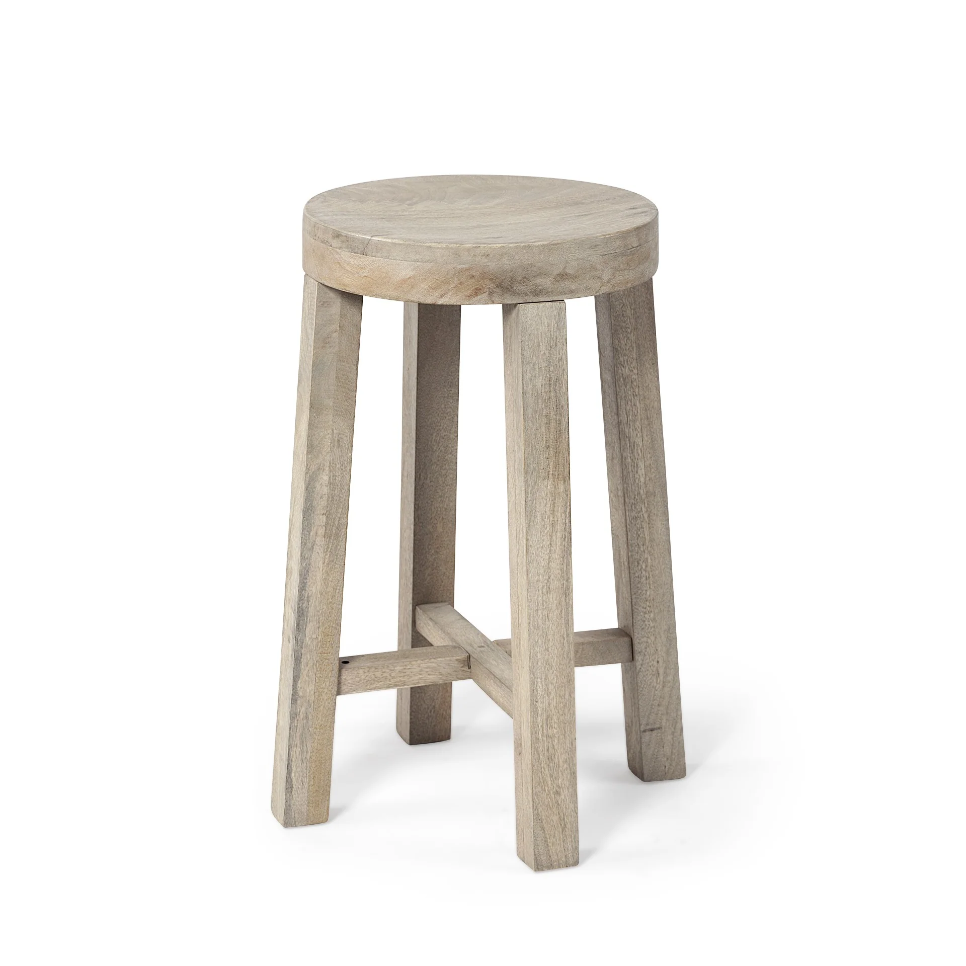 Cool Gray Whitewash Round Wooden Stool By Homeroots - Image 2