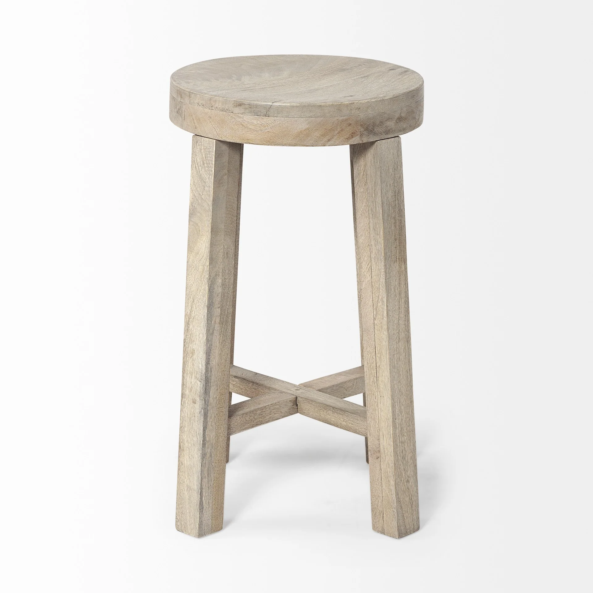 Cool Gray Whitewash Round Wooden Stool By Homeroots - Image 3