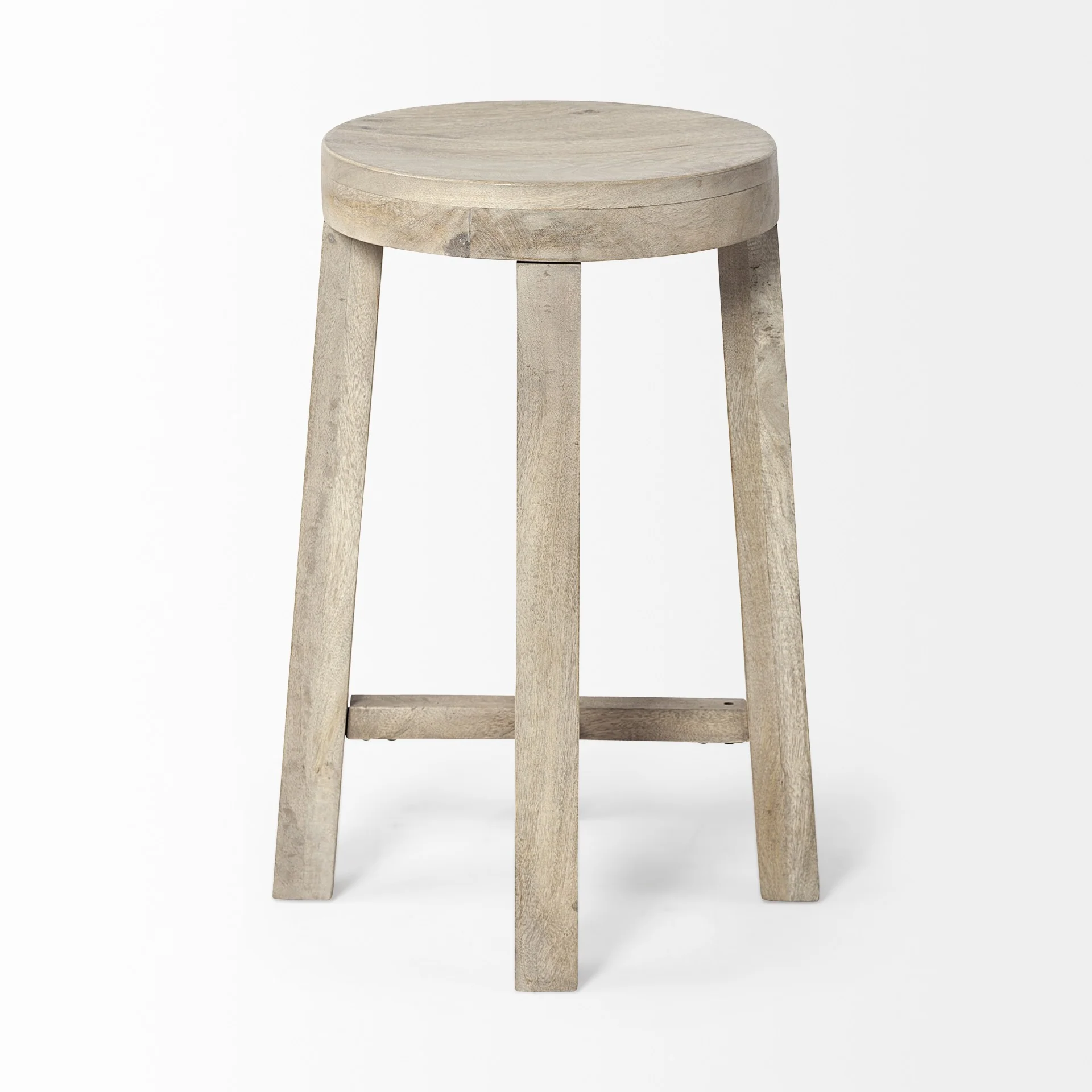 Cool Gray Whitewash Round Wooden Stool By Homeroots - Image 4