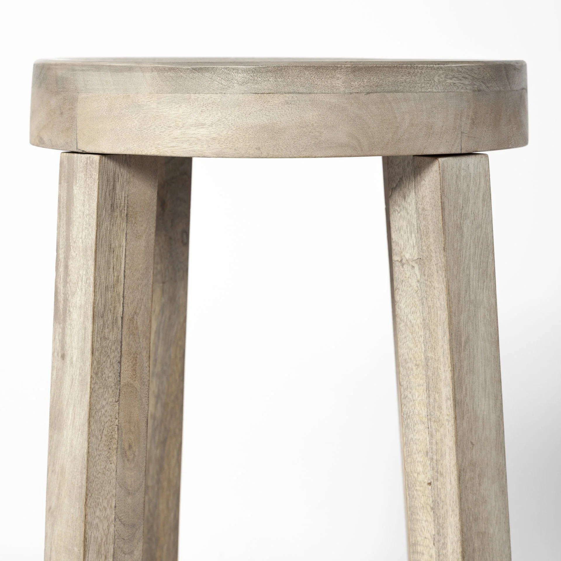 Cool Gray Whitewash Round Wooden Stool By Homeroots - Image 6