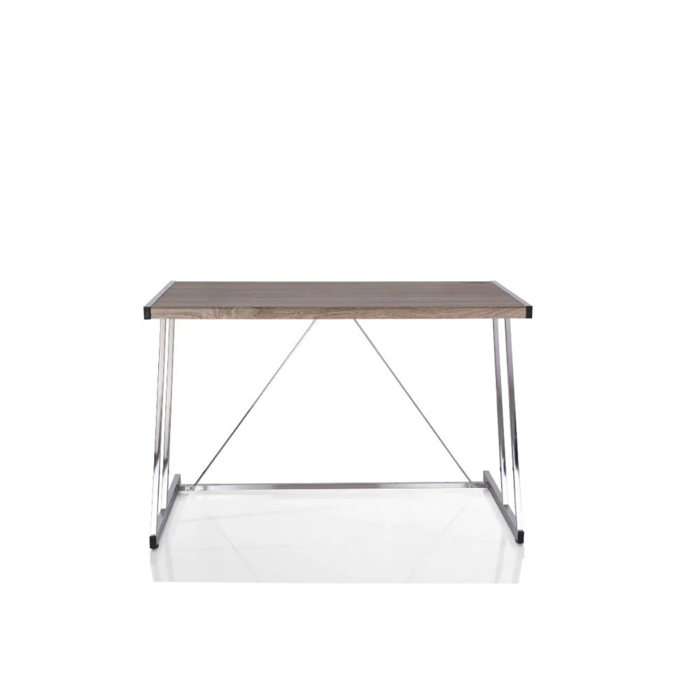 Cool Oak and Chrome USB Desk By Homeroots - Image 2