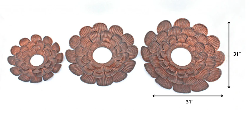 Copper 3 Piece Vintage Blooming Flower Metal - Wall Mirror By Homeroots - Image 2