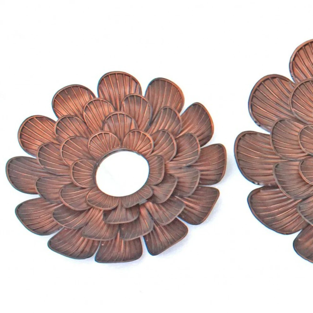 Copper 3 Piece Vintage Blooming Flower Metal - Wall Mirror By Homeroots - Image 4