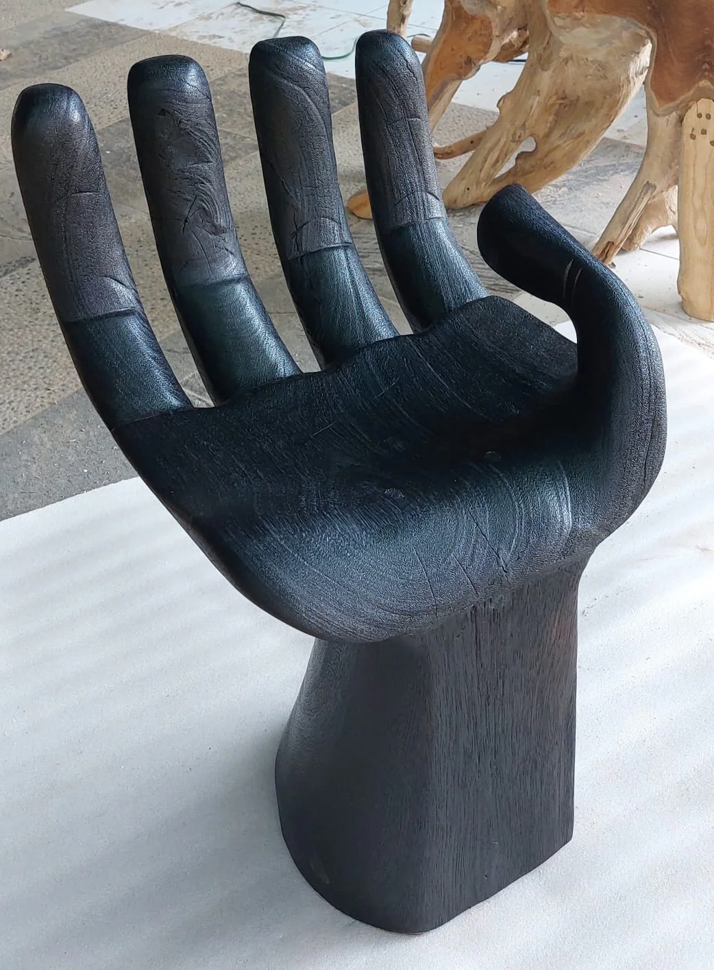 Black  Buddha Chair-Burnt Wood  Hand Shaped-Side Table /Occasional  Accent Chair - Image 2