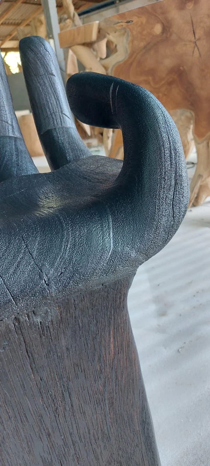 Black  Buddha Chair-Burnt Wood  Hand Shaped-Side Table /Occasional  Accent Chair - Image 3