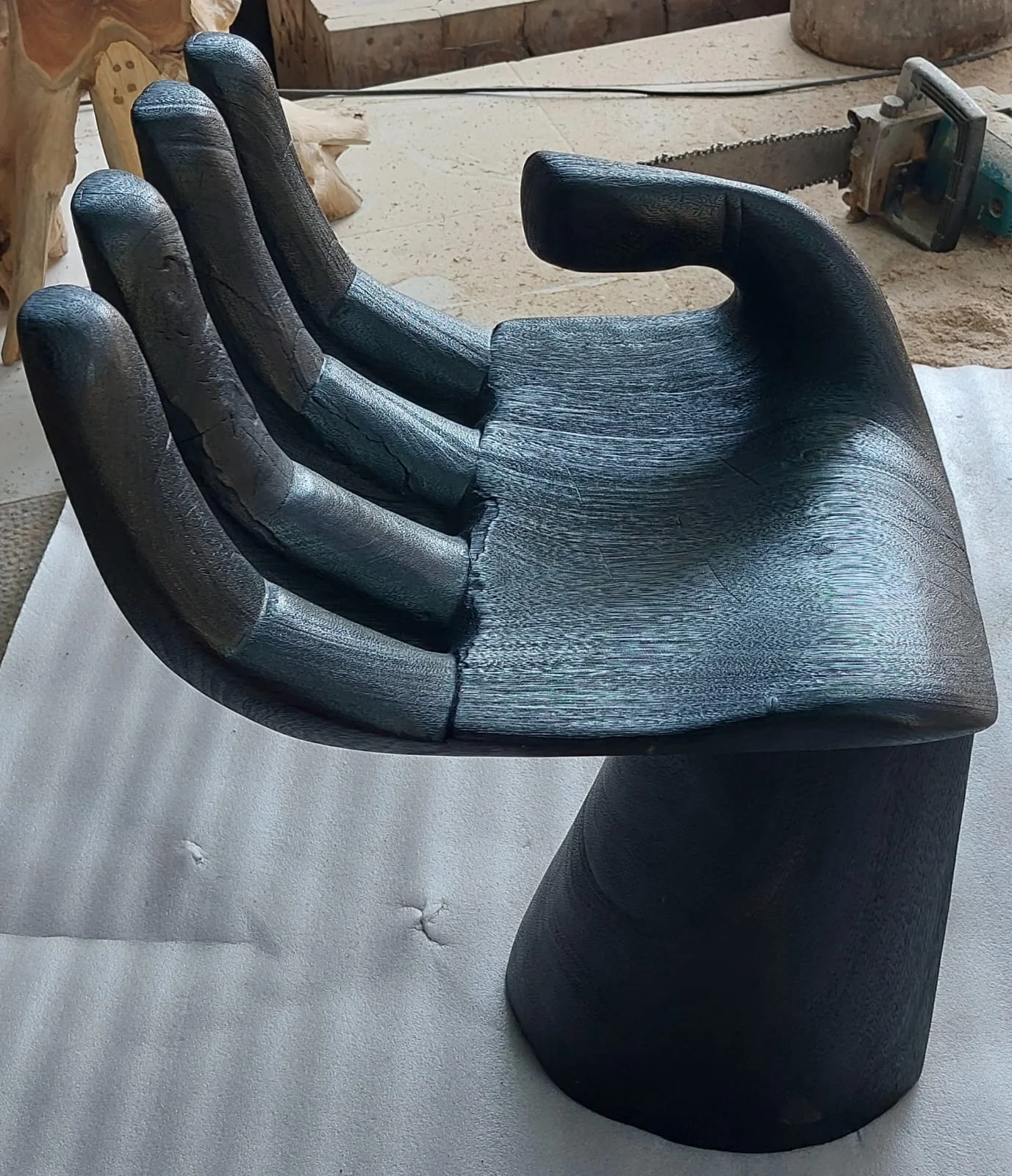 Black  Buddha Chair-Burnt Wood  Hand Shaped-Side Table /Occasional  Accent Chair - Image 4