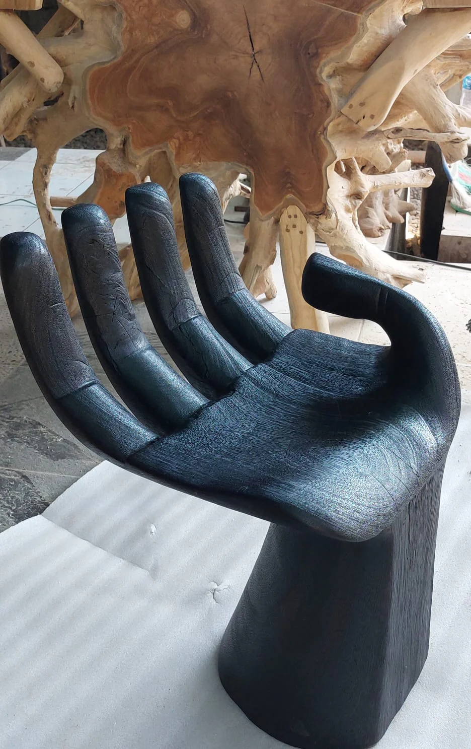 Black  Buddha Chair-Burnt Wood  Hand Shaped-Side Table /Occasional  Accent Chair - Image 6