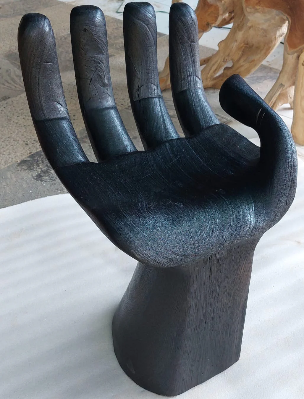 Black  Buddha Chair-Burnt Wood  Hand Shaped-Side Table /Occasional  Accent Chair - Image 7