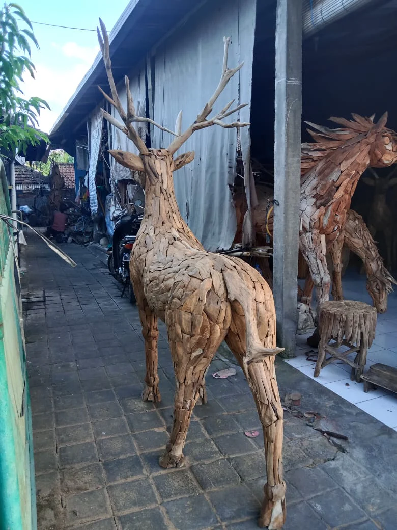 Driftwood Stag with Antlers| Large size Teak Root Sculpture| 6.5 Ft Height | Weatherproof Reclaimed Wood Garden Statue  from Artisan Living - Image 3