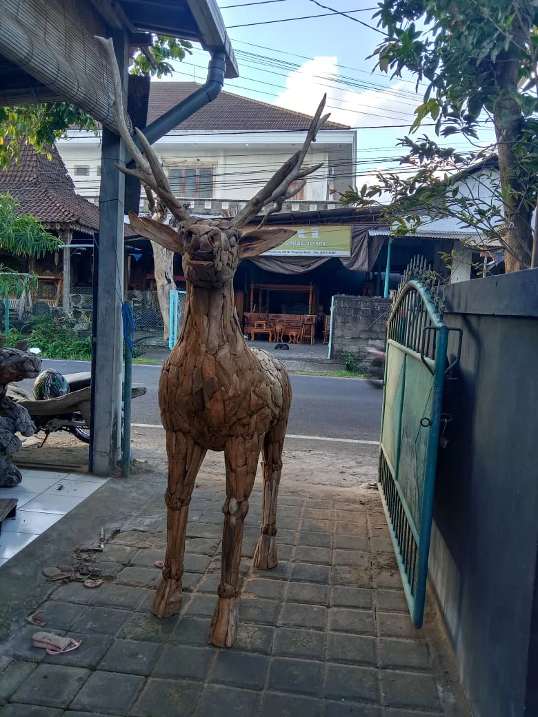 Driftwood Stag with Antlers| Large size Teak Root Sculpture| 6.5 Ft Height | Weatherproof Reclaimed Wood Garden Statue  from Artisan Living - Image 4