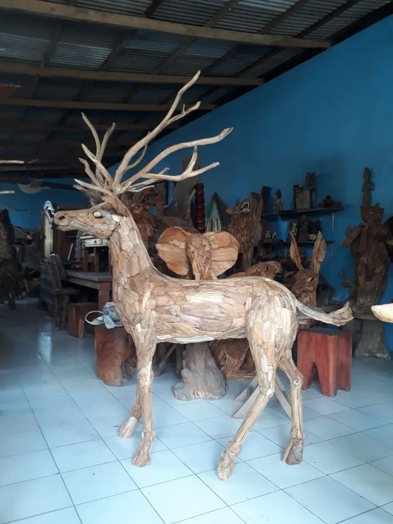 Driftwood Stag with Antlers| Large size Teak Root Sculpture| 6.5 Ft Height | Weatherproof Reclaimed Wood Garden Statue  from Artisan Living - Image 5