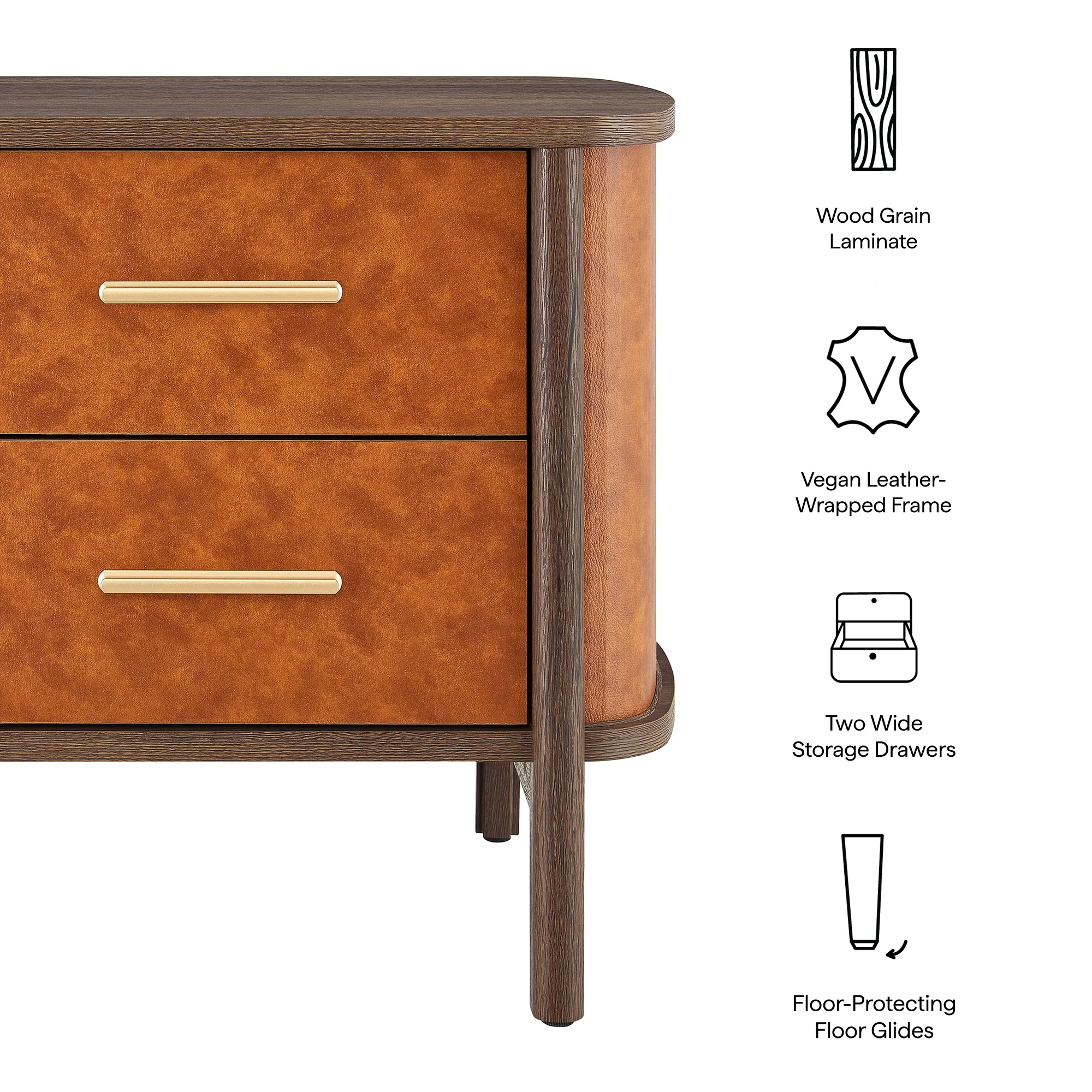 Coralie 2-Drawer Curved Vegan Leather Nightstand by Modway - Image 8