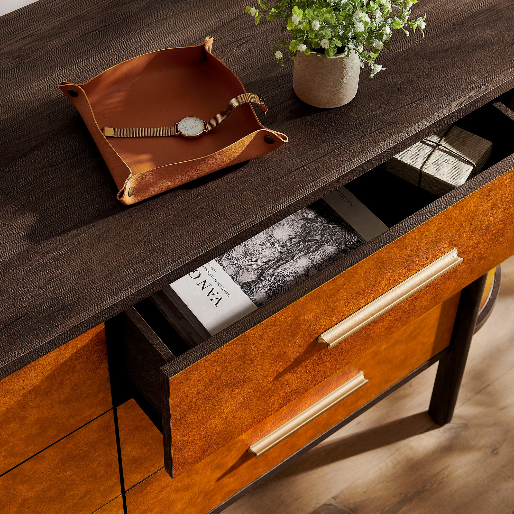 Coralie Curved 6-Drawer Vegan Leather Oval Dresser by Modway - Image 7