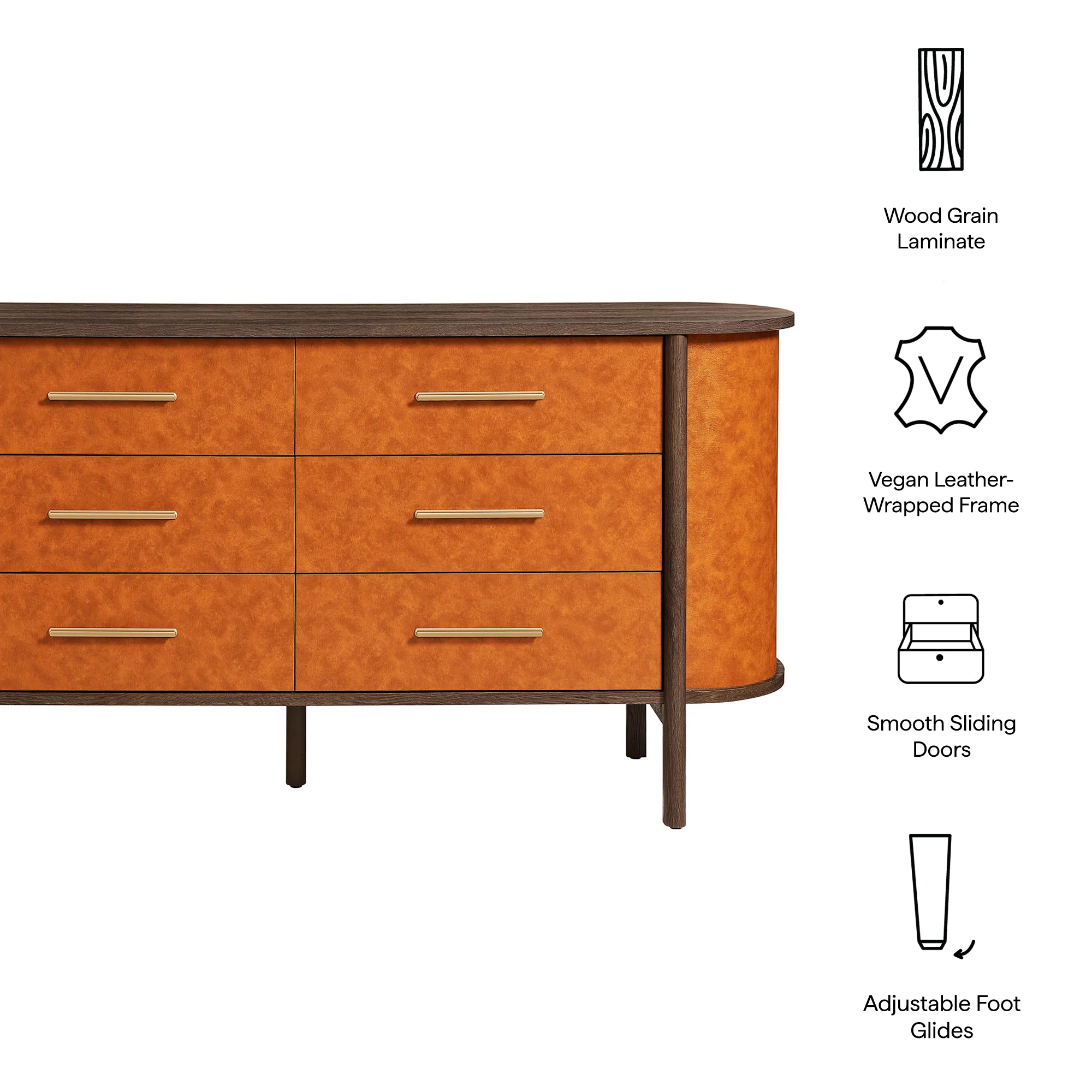 Coralie Curved 6-Drawer Vegan Leather Oval Dresser by Modway - Image 9