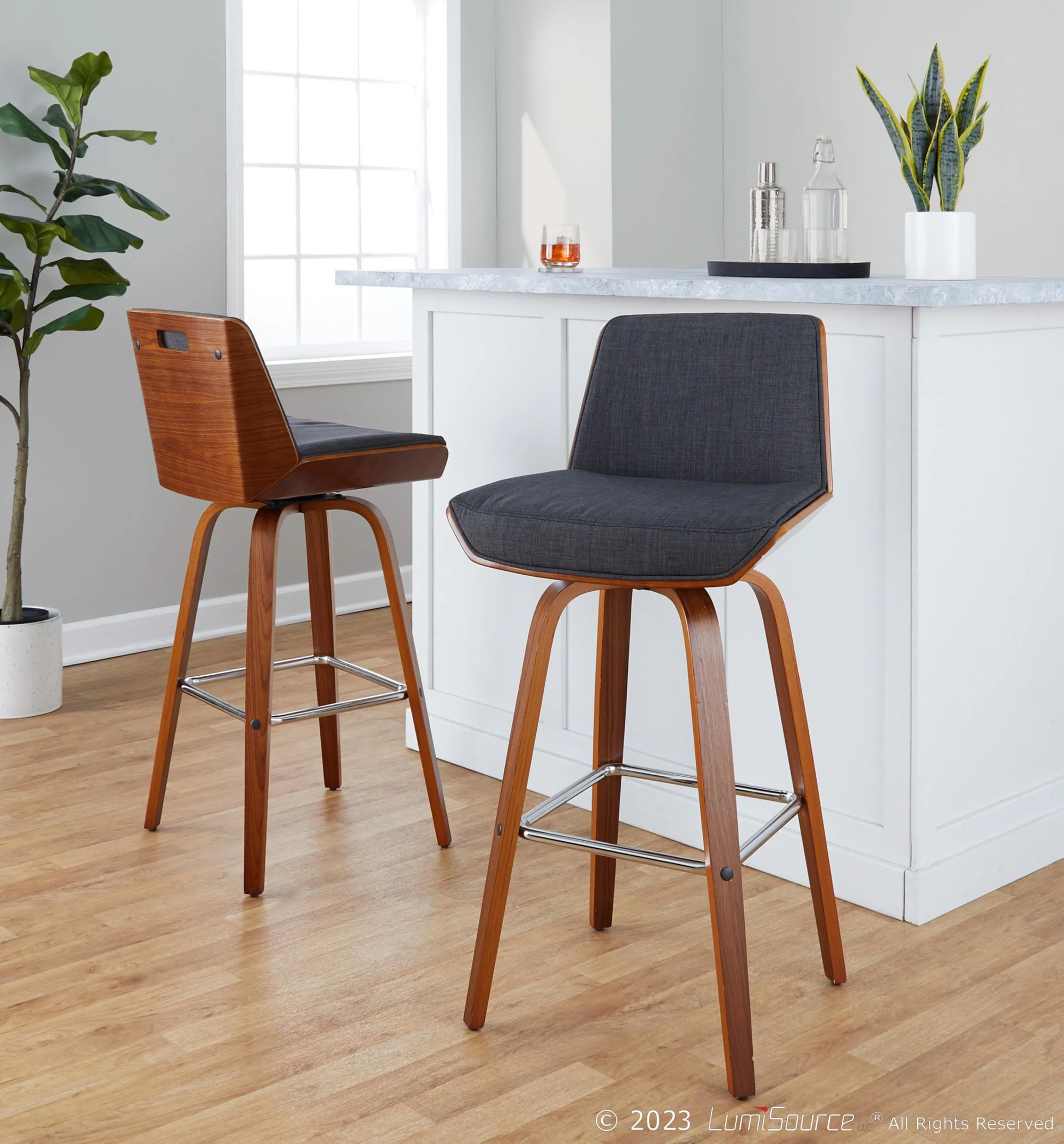Corazza 30" Fixed-Height Barstool - Set of 2 By LumiSource - B30-CRZZFB-GRTZS2 WLWLCHAR2 - Image 2