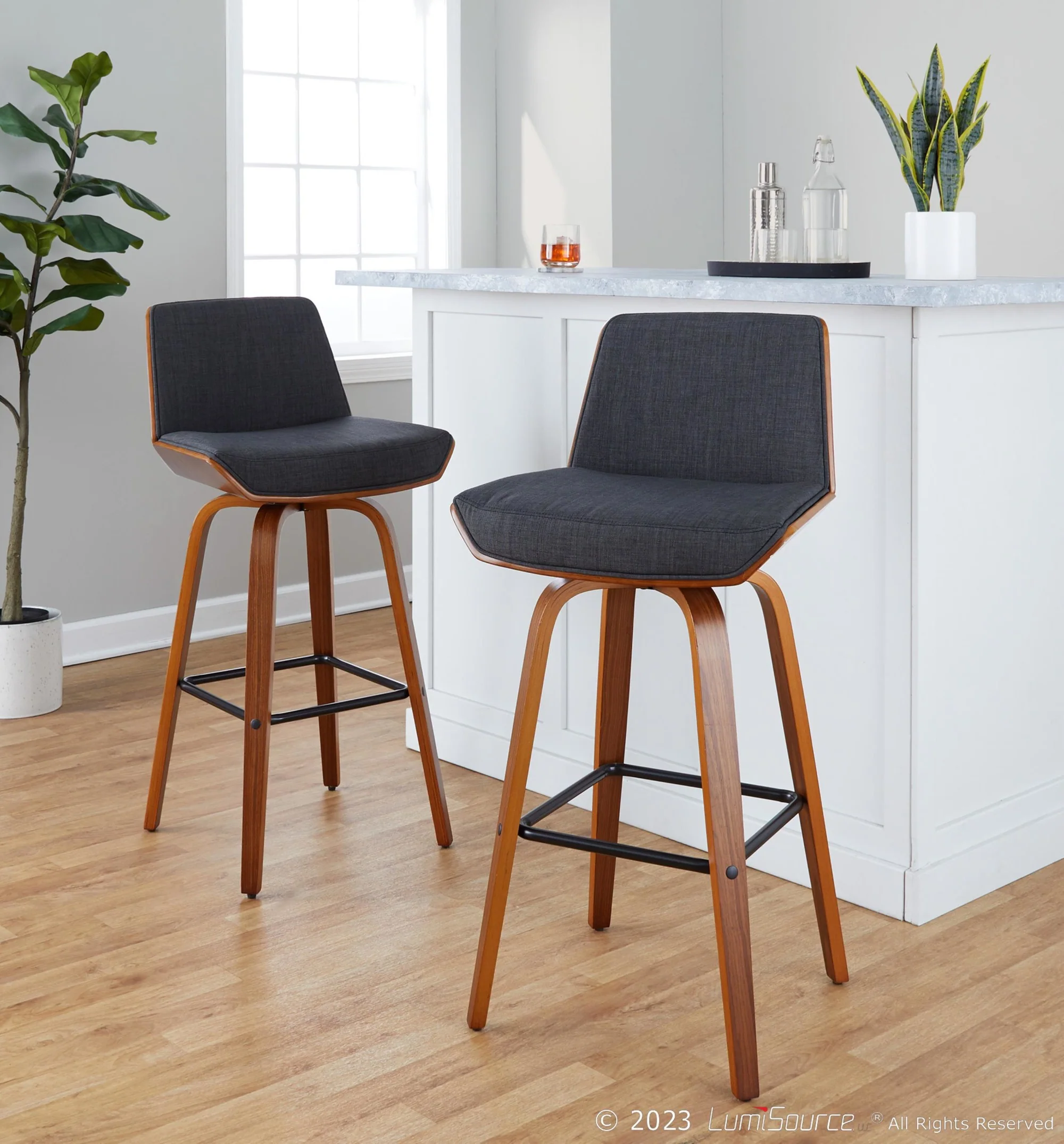 Corazza 30" Fixed-Height Barstool - Set of 2 By LumiSource - B30-CRZZFB-GRTZS2 WLWLCHAR2 - Image 23