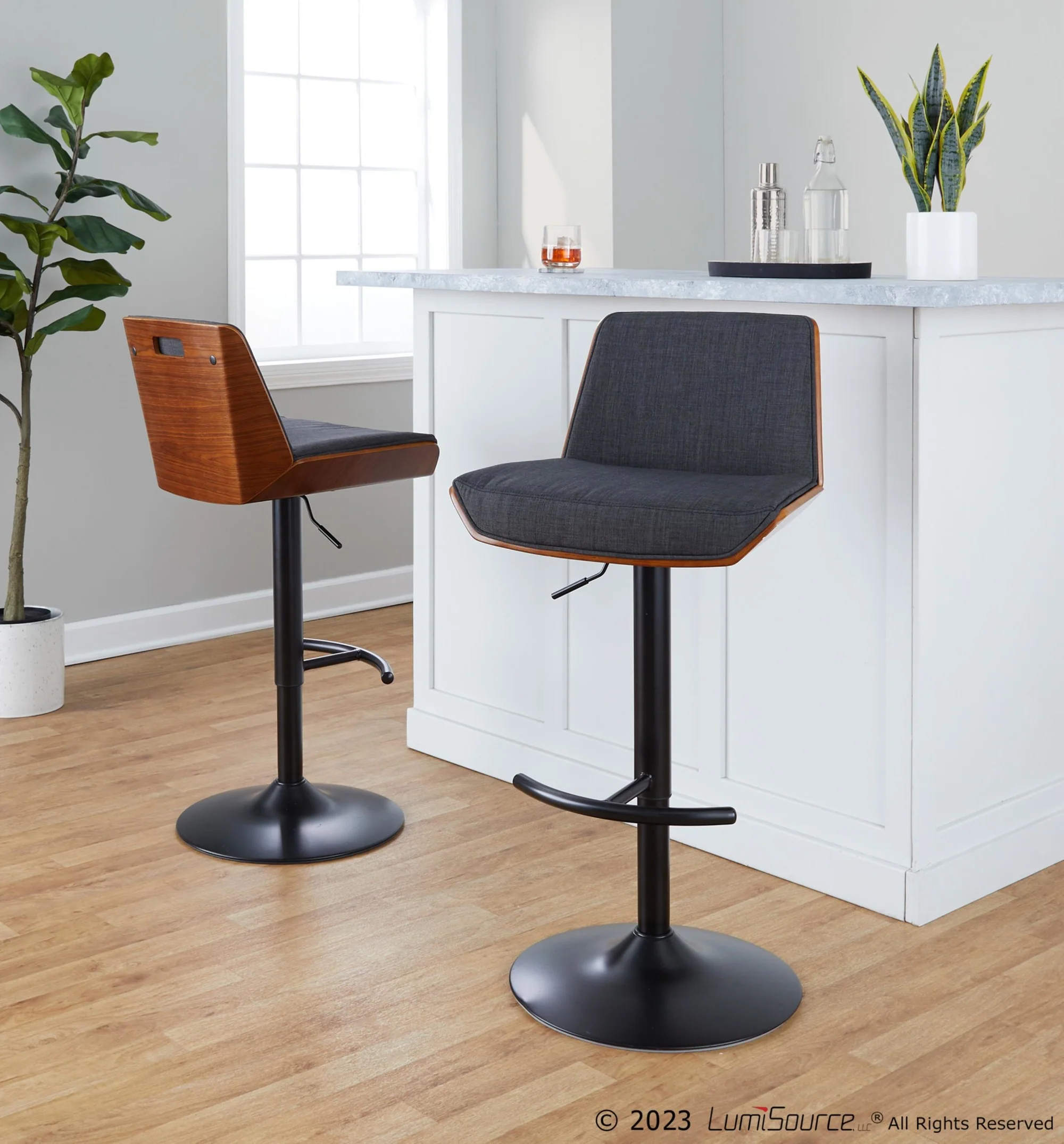 Corazza Adjustable Barstool - Set of 2 By LumiSource - BS-CRZZFB-RT2 BKWLCHAR2 - Image 2