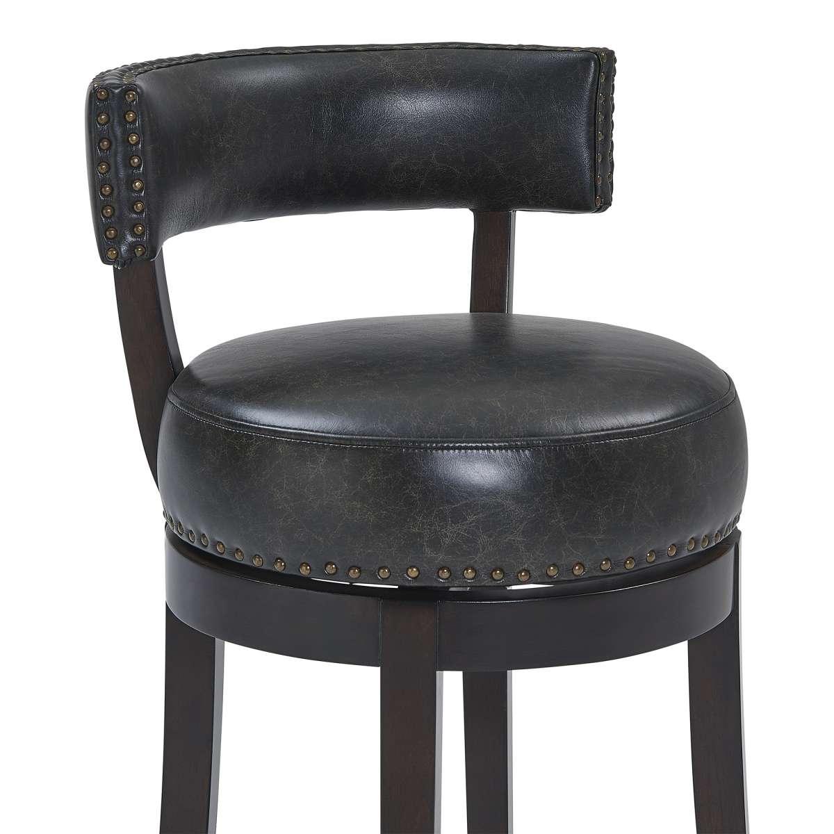 Corbin 30" Bar Height Swivel Onyx Faux Leather and Espresso Wood Bar Stool By Armen Living - Image 2
