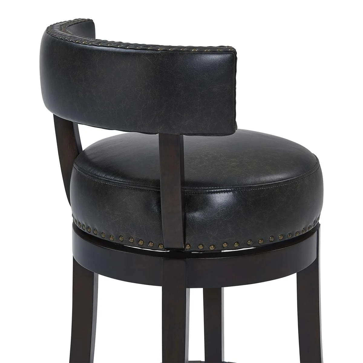 Corbin 30" Bar Height Swivel Onyx Faux Leather and Espresso Wood Bar Stool By Armen Living - Image 3