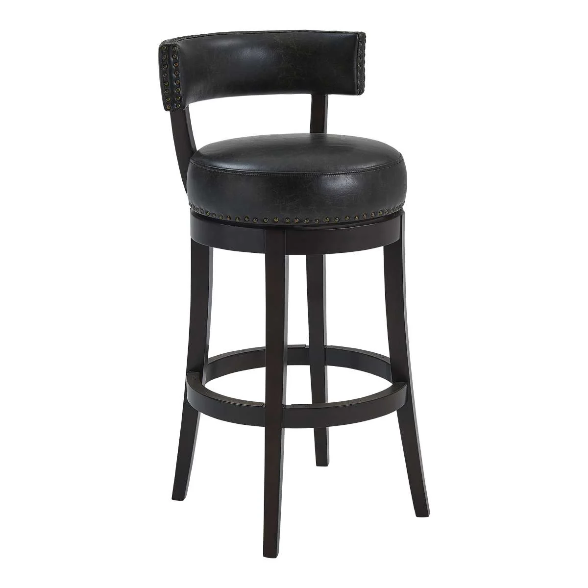 Corbin 30" Bar Height Swivel Onyx Faux Leather and Espresso Wood Bar Stool By Armen Living - Image 6