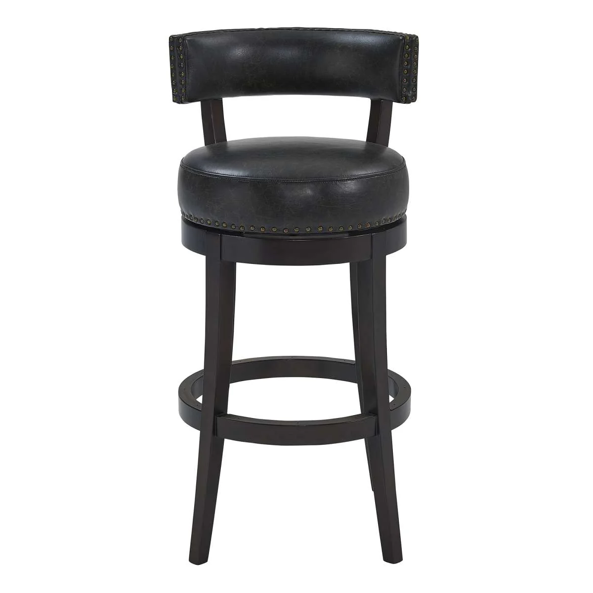 Corbin 30" Bar Height Swivel Onyx Faux Leather and Espresso Wood Bar Stool By Armen Living - Image 7