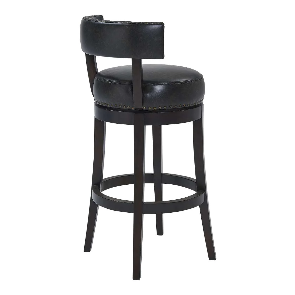 Corbin 30" Bar Height Swivel Onyx Faux Leather and Espresso Wood Bar Stool By Armen Living - Image 8