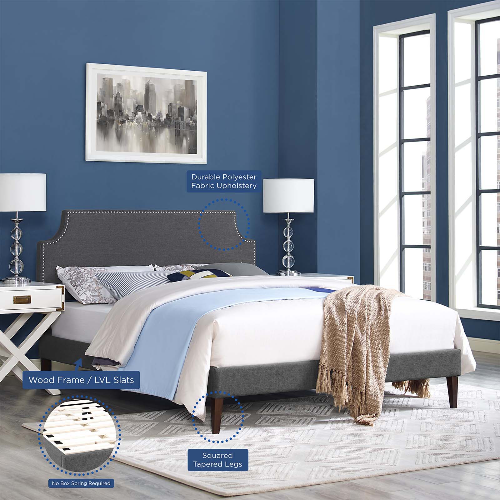 Corene Full Fabric Platform Bed with Squared Tapered Legs By Modway - MOD-5953 - Image 6