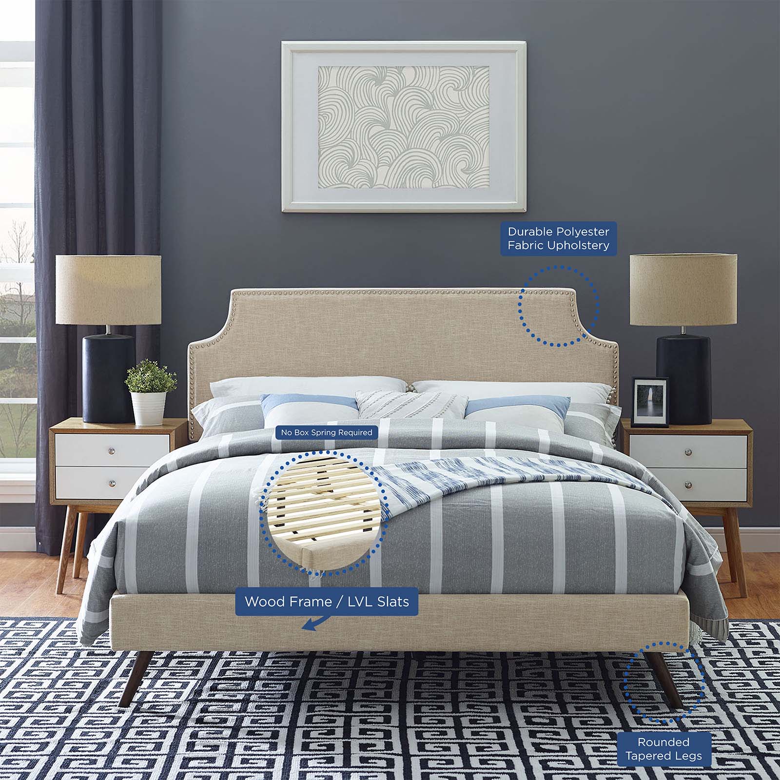 Corene Queen Fabric Platform Bed with Round Splayed Legs By Modway - MOD-5947 - Image 6