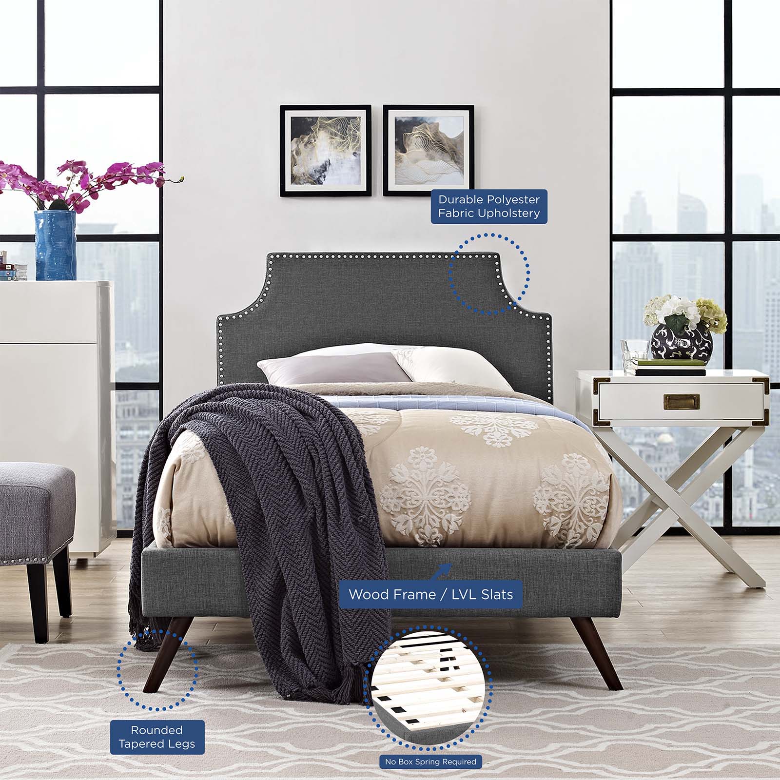 Corene Twin Fabric Platform Bed with Round Splayed Legs By Modway - MOD-5943 - Image 6