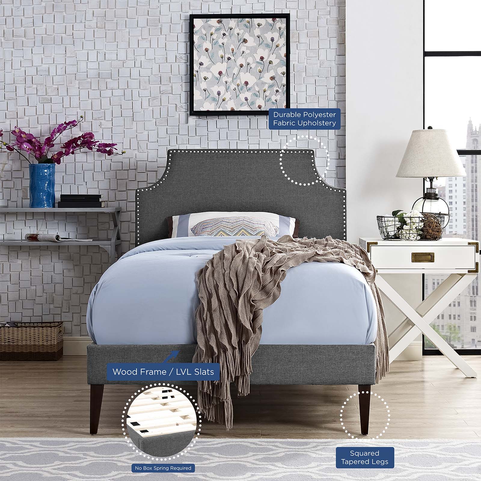 Corene Twin Fabric Platform Bed with Squared Tapered Legs By Modway - MOD-5951 - Image 6