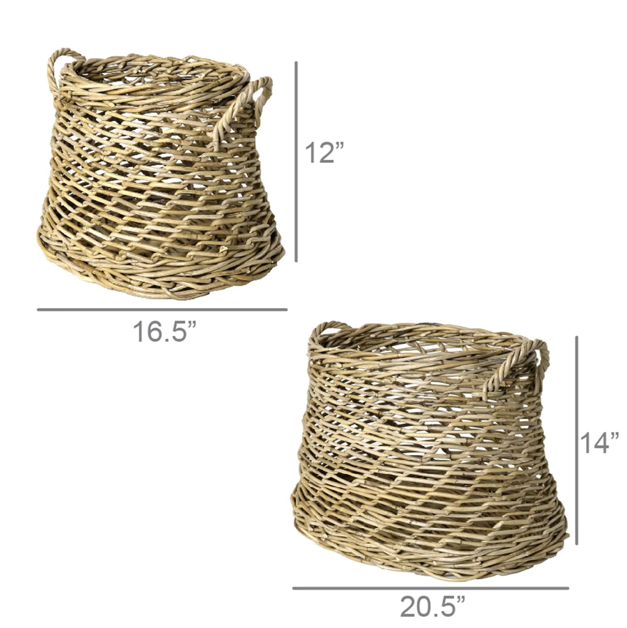 Coronado Rattan Oval Basket - Set of 2 - Rustique Grey By HomArt - Image 5