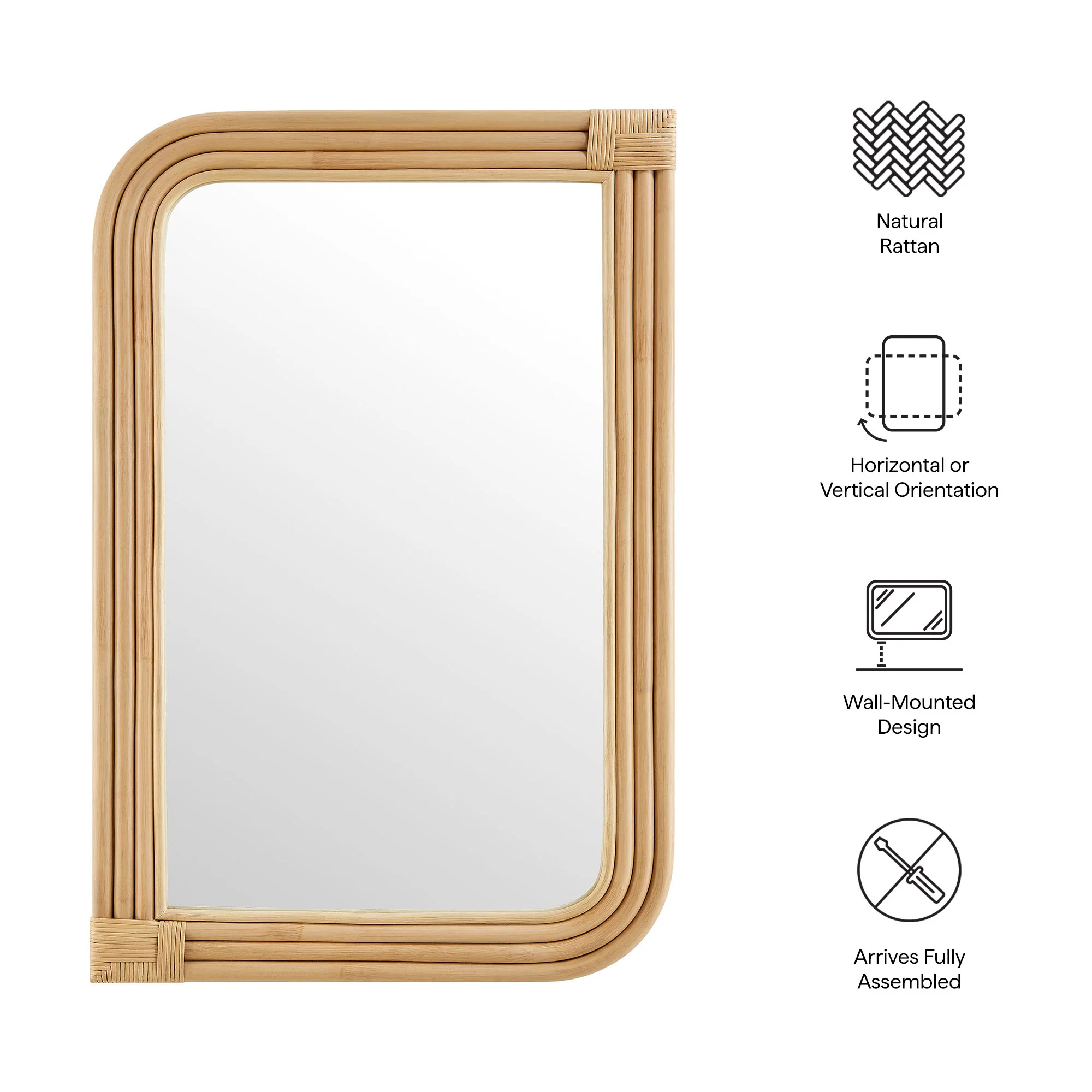 Corsica Curved Rectangle Rattan Wall Mirror by Modway - Image 7