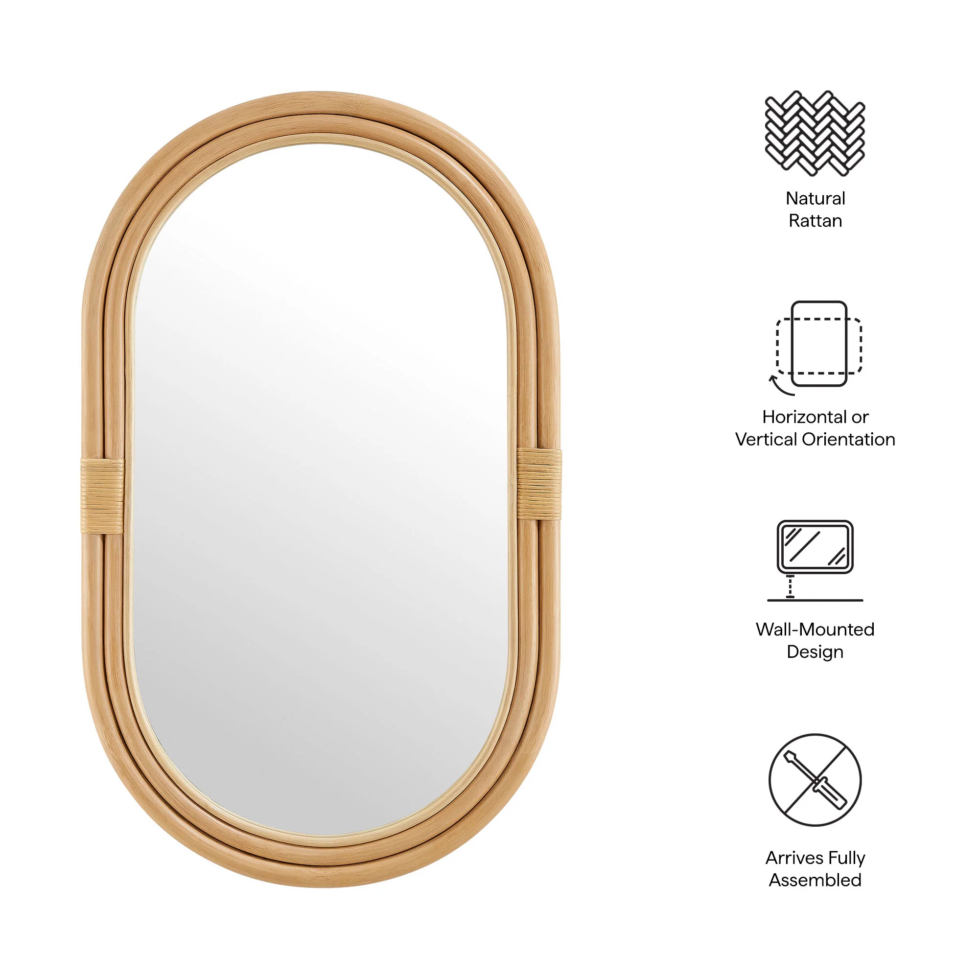 Corsica Oval Rattan Wall Mirror by Modway - Image 7