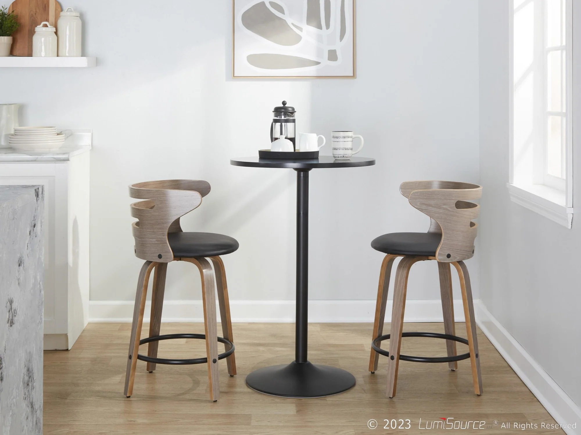 Cosini 24" Fixed-Height Counter Stool - Set of 2 By LumiSource - B24-COSIPU-GRTZQ2 LGYLGYBK2 - Image 4