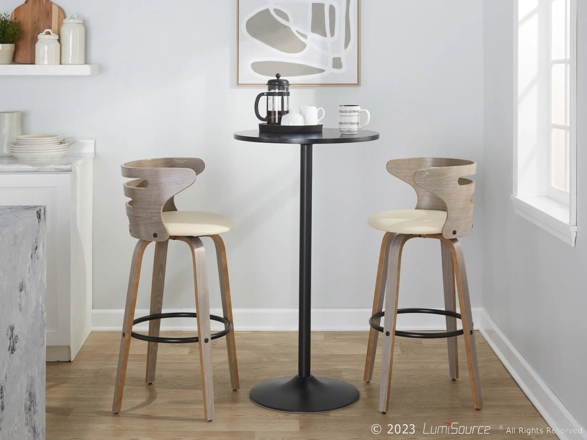 Cosini 30" Fixed-Height Barstool - Set of 2 By LumiSource - B30-COSIPU-GRTZQ2 LGYLGYBK2 - Image 11