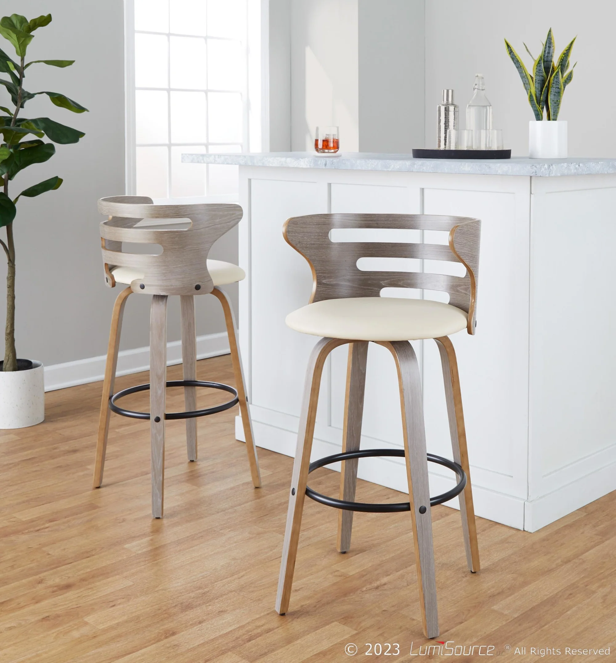 Cosini 30" Fixed-Height Barstool - Set of 2 By LumiSource - B30-COSIPU-GRTZQ2 LGYLGYBK2 - Image 14