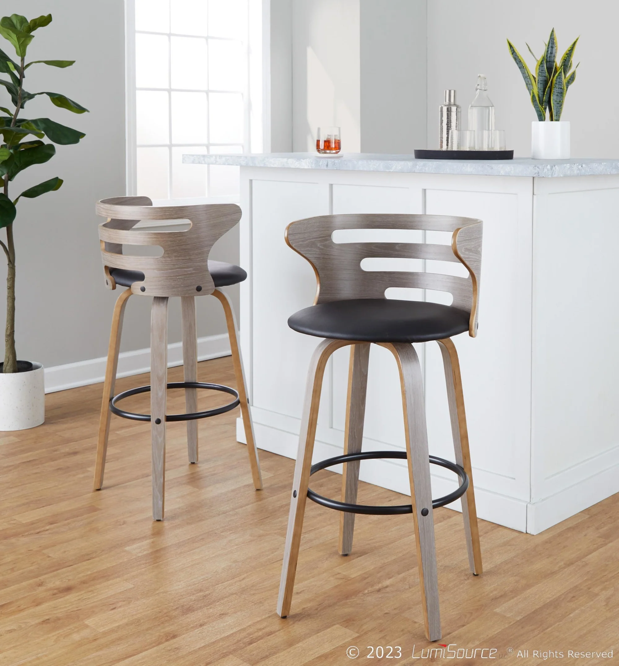 Cosini 30" Fixed-Height Barstool - Set of 2 By LumiSource - B30-COSIPU-GRTZQ2 LGYLGYBK2 - Image 2