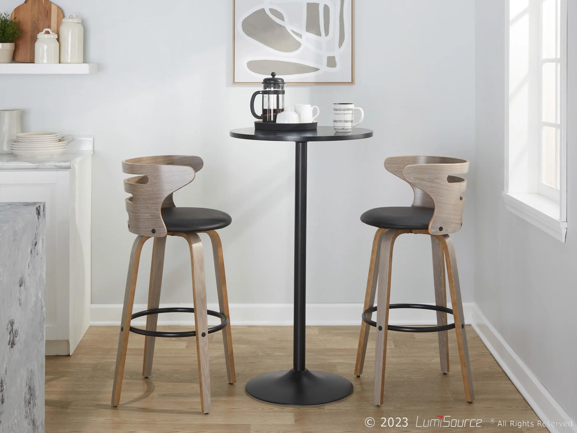 Cosini 30" Fixed-Height Barstool - Set of 2 By LumiSource - B30-COSIPU-GRTZQ2 LGYLGYBK2 - Image 3