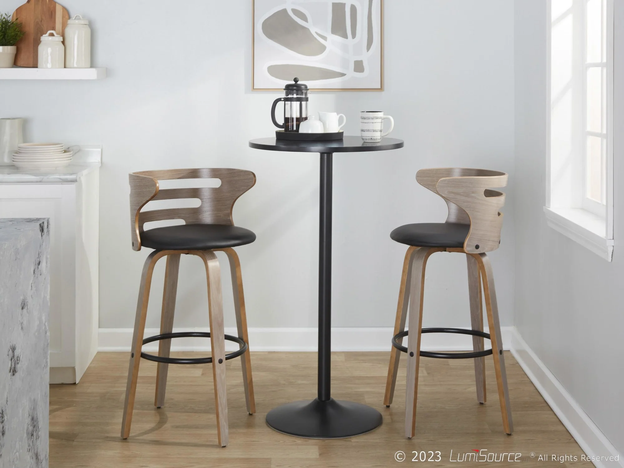 Cosini 30" Fixed-Height Barstool - Set of 2 By LumiSource - B30-COSIPU-GRTZQ2 LGYLGYBK2 - Image 4