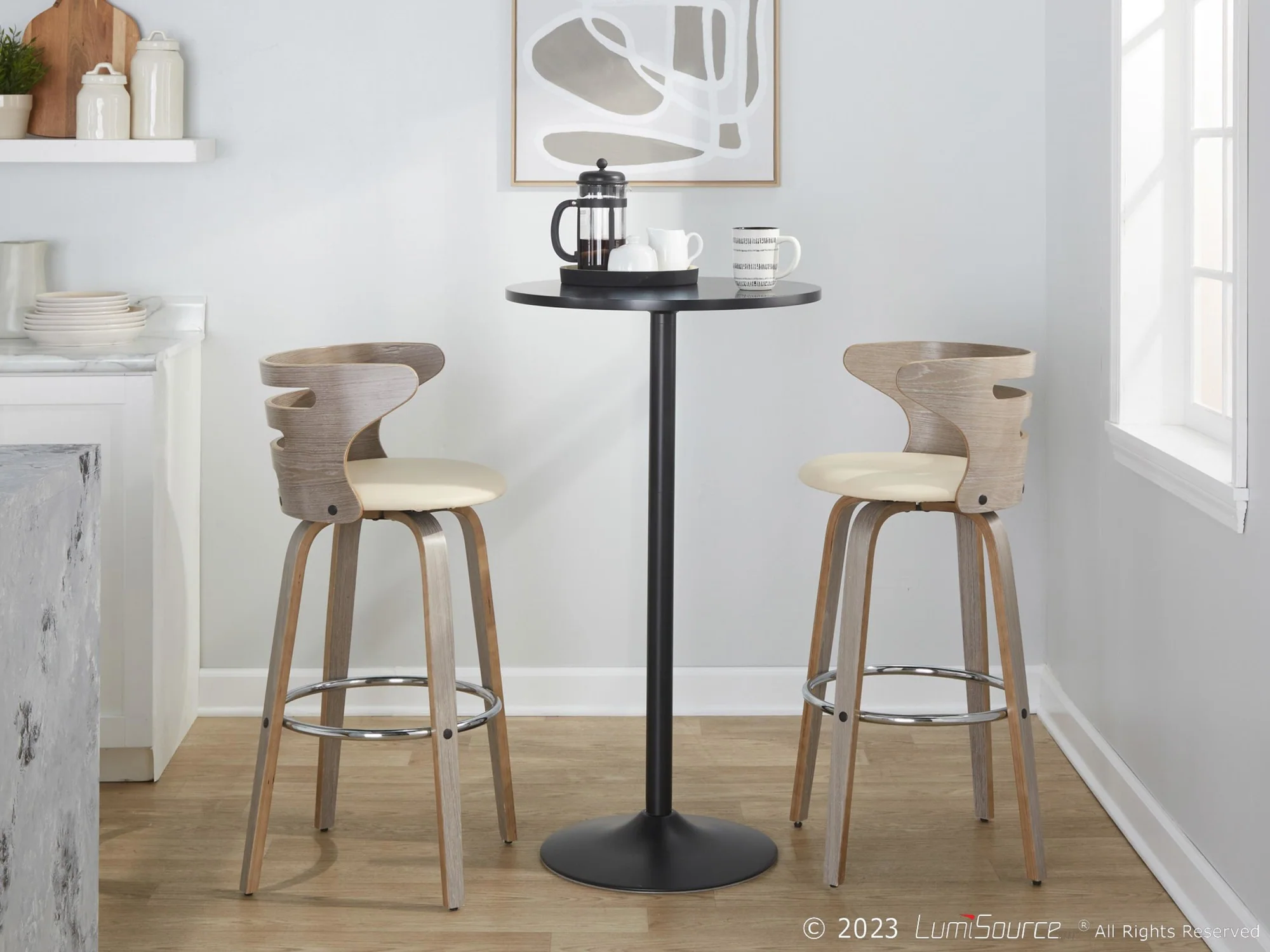 Cosini 30" Fixed-Height Barstool - Set of 2 By LumiSource - B30-COSIPU-GRTZR2 LGYLGYBK2 - Image 14