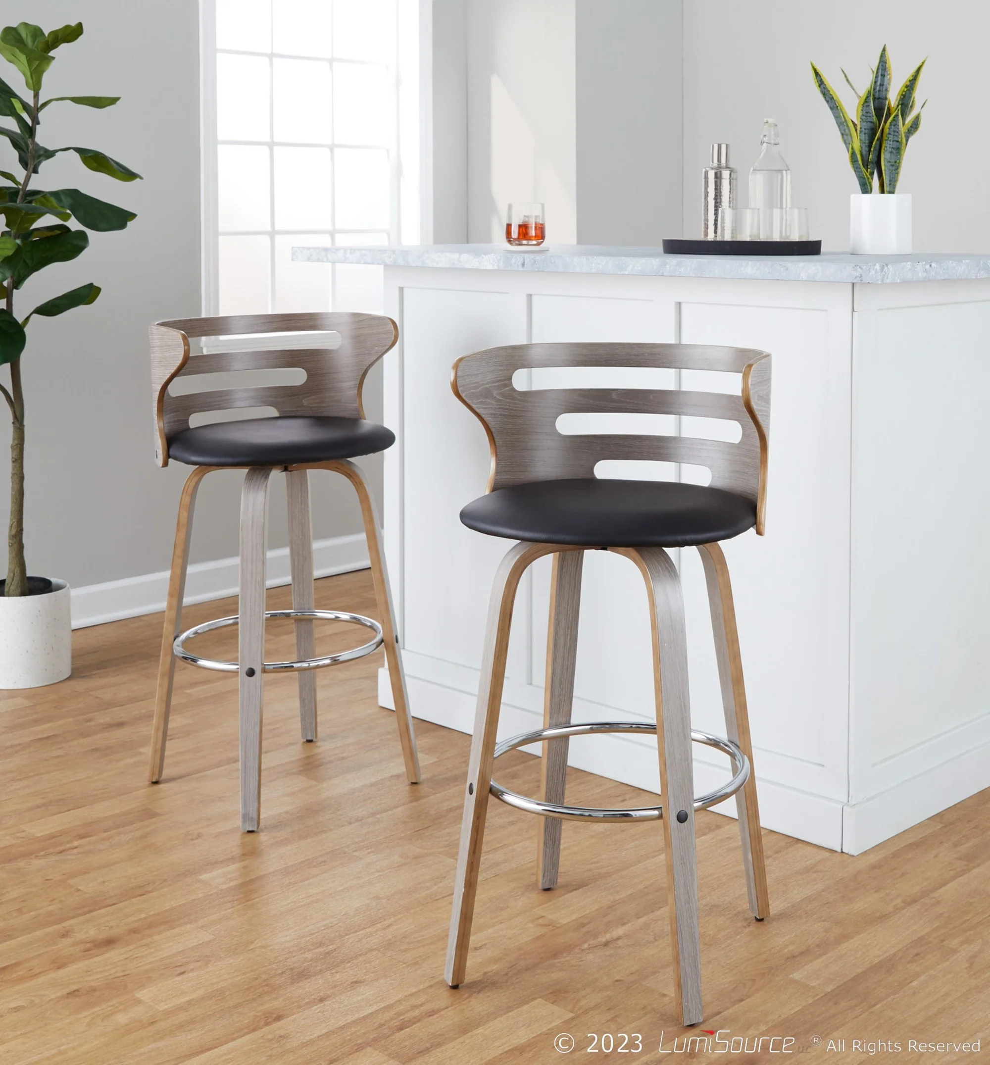 Cosini 30" Fixed-Height Barstool - Set of 2 By LumiSource - B30-COSIPU-GRTZR2 LGYLGYBK2 - Image 2