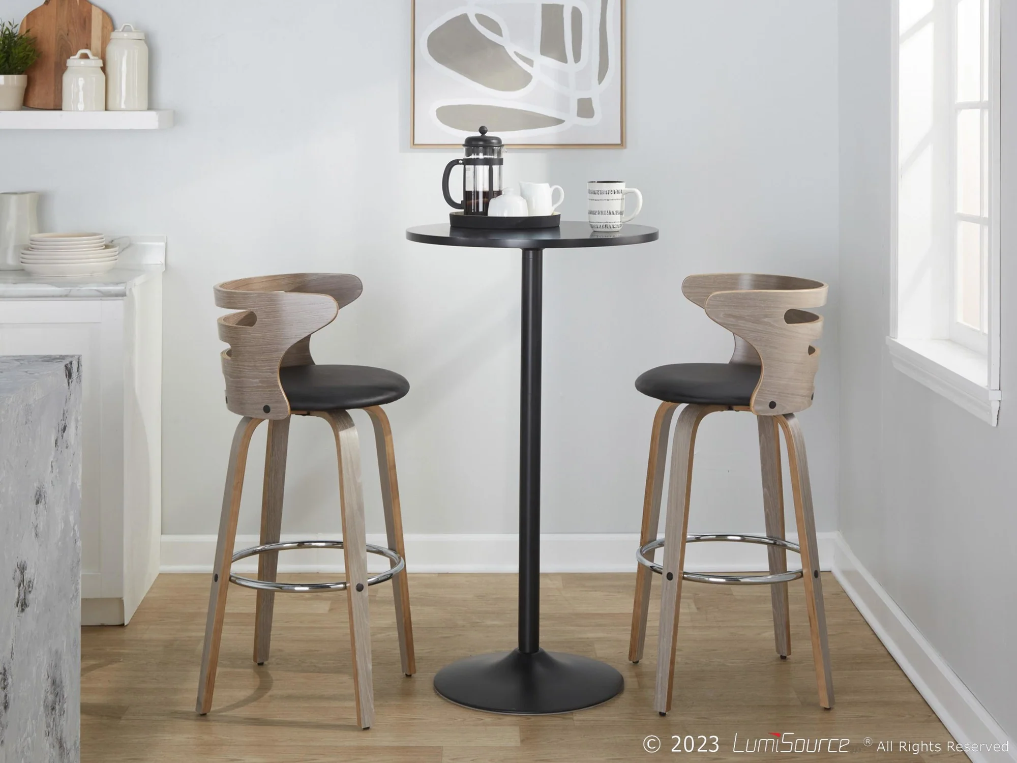 Cosini 30" Fixed-Height Barstool - Set of 2 By LumiSource - B30-COSIPU-GRTZR2 LGYLGYBK2 - Image 4